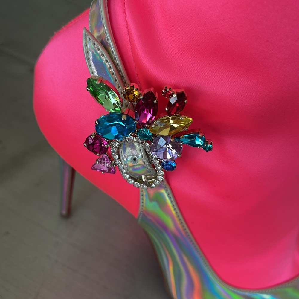 Christian louboutin Jessie booty 100mm stiletto boot barbie fluo neon sz 37.5 - Picture 2 of 13